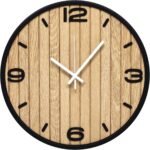 12 Inch Round Wall Clock Battery Operated, WoodenDecorative Analog Clocks Non-Ticking Quartz for Apartment, Living Room, Bedroom, Hallway, Classroom - Easy to Install & Read - Image 2