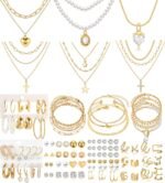 120PCS Gold Jewelry Sets For Women, With 7 Necklace,12 Bracelet,30pcs Hoop Earring,59pcs stud earrings and 12pcs cuff Ear Earrings Friendship for Happy Gifts - Image 2