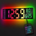 16.5" Large Digital Wall Clock with BT Sync, RGB Lights with 11 Scenes Mode Remote Control, Dual Alarms with Big LED Display, Auto DST, Temperature for Classroom Gaming - Image 2