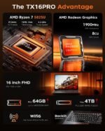 Gaming Laptop, 16.0inch Laptop Computer with ΑMD Ryzen 7 5825U(8C/16T, Up to 4.5GHz), 16GB RAM 512GB NVMe SSD Windows 11 Laptop, Radeon RX Vega 8 Graphics,WiFi 6, Backlit KB - Image 3