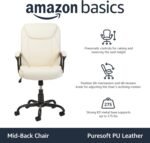 Amazon Basics Classic Puresoft PU Padded Mid-Back Height Adjustable Office Computer Desk Chair with Armrest, 26"D x 23.75"W x 42"H, Cream - Image 5