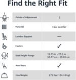 Amazon Basics Classic Puresoft PU Padded Mid-Back Height Adjustable Office Computer Desk Chair with Armrest, 26"D x 23.75"W x 42"H, Cream - Image 6