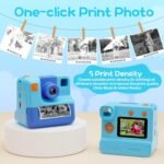 Kids Camera Instant Print, Christmas Birthday Gifts for Girl Boys 3-12 Years Old, FHD Selfie Digital Video Cameras Toddler 3 Rolls Print Paper & 32G Card (Blue) - Image 6