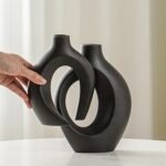 Snuggle Hollow Modern Ceramic Vase Set of 2, Mid Century Nordic Aesthetic Decorative Vase Decorative Vases for Home Table Decor (Matte Black W 6.3" X H 8.4") - Image 3