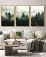 KUVIOKE Green Fog Pine Tree Framed Wall Art Nature Nordic Forests Artwork Morden Painting Home Decor 16x24in (Natural Framed) - Image 5