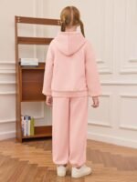 Haloumoning Girls 2 Piece Outfits Kids Oversized Fleece Hoodie Sweatshirt and Sweatpants Fashion Clothing Sets - Image 7