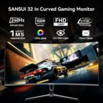 SANSUI 32 Inch Curved 240Hz Gaming Monitor High Refresh Rate, FHD 1080P Gaming PC Monitor HDMI DP1.4, Curved 1500R, 1Ms MPRT, HDR,Metal Stand,VESA Compatible(DP Cable Incl.) - Image 8