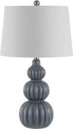 Safavieh Lighting Collection Corina Grey Triple Gourd Ceramic 26-inch Bedroom Living Room Home Office Desk Nightstand Table Lamp (LED Bulb Included) - Image 3