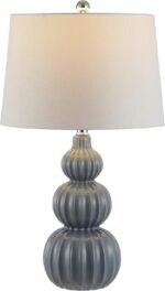 Safavieh Lighting Collection Corina Grey Triple Gourd Ceramic 26-inch Bedroom Living Room Home Office Desk Nightstand Table Lamp (LED Bulb Included) - Image 5