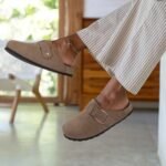 KIDMI Genuine Suede Clogs for Women Memory Foam Cork Footbed Potato Shoes Slip On Leather Mules with Big Buckle - Image 3