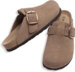 KIDMI Genuine Suede Clogs for Women Memory Foam Cork Footbed Potato Shoes Slip On Leather Mules with Big Buckle - Image 9