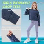 Gogokids Girls Shirts Long Sleeve Athletic Shirts Open Back Tops Active Sports Tshirts Yoga Workout Crop Tees 5-14 Years - Image 3