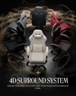 GTPLAYER Gaming Chair with Speakers, Video Game Chairs with Footrest, PC Gamer Chairs for Adults - Padded High Back Ergonomic Reclining Silla Gamer, Linkage Armrest, Ace Pro, Ivory - Image 6