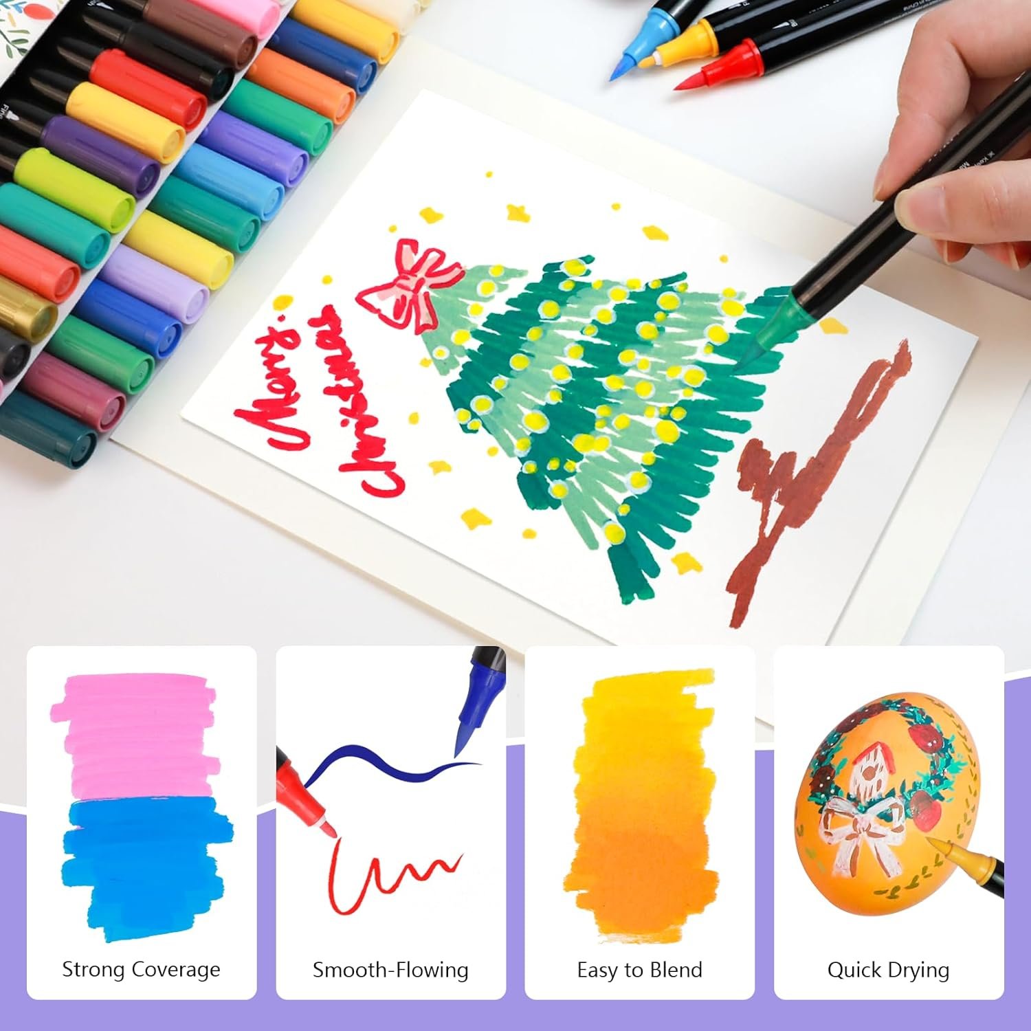 Artecho Acrylic Paint Markers 48 Colors, Acrylic Paint Pens with Brush Tip and Fine Tip for Stone, Rock Painting, Paper, Pumpkin, Wood, Egg, Canvas, Ceramic, Fabric, leather, Glass, DIY Crafts - Image 6