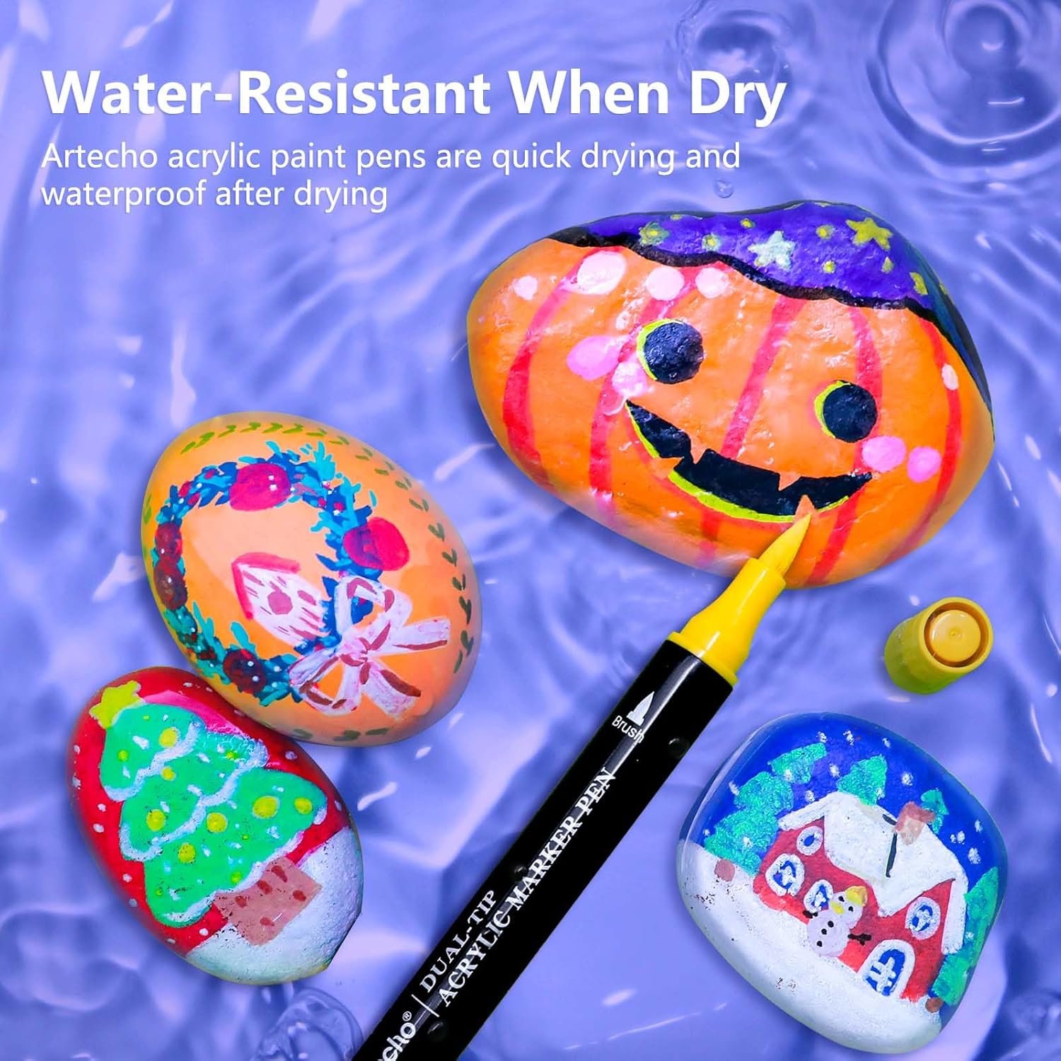 Artecho Acrylic Paint Markers 48 Colors, Acrylic Paint Pens with Brush Tip and Fine Tip for Stone, Rock Painting, Paper, Pumpkin, Wood, Egg, Canvas, Ceramic, Fabric, leather, Glass, DIY Crafts - Image 7