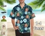 Custom Tropical Floral Hawaiian Shirt with Face for Men Personalized BF Husband’s Photo Men Aloha Beach Fruit Flower Shirts - Image 3