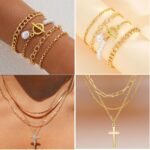 120PCS Gold Jewelry Sets For Women, With 7 Necklace,12 Bracelet,30pcs Hoop Earring,59pcs stud earrings and 12pcs cuff Ear Earrings Friendship for Happy Gifts - Image 3