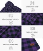 Mens Hooded Flannel Shirts Hoodie Shirt Long Sleeve Casual Plaid Button Down Jackets Stylish with Pocket - Image 6