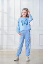 AMCLOS Girl Outfit Sets 5-14 Years Kids Clothes Cute Butterfly Long Sleeve Pullover Hooded Crop Tops+Sweatpant Set Fall - Image 3