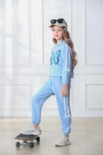 AMCLOS Girl Outfit Sets 5-14 Years Kids Clothes Cute Butterfly Long Sleeve Pullover Hooded Crop Tops+Sweatpant Set Fall - Image 5