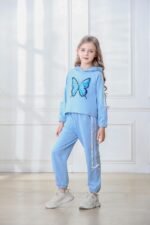 AMCLOS Girl Outfit Sets 5-14 Years Kids Clothes Cute Butterfly Long Sleeve Pullover Hooded Crop Tops+Sweatpant Set Fall - Image 7