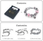Capital Charms Pink Hearts Silver Plated Charm Bracelet Set, Jewelry Gifts with Beads, Charms, and Adjustable Snake Chain, Fits 7.5"+1.5" - Image 3