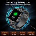 Smart Watch for Men Military Answer/Make Call 2.01″ Display 170+ Sports Modes Fitness Smart Watch IP68 Waterproof 30 Days Standby Smartwatch for Android iOS Black (2 Straps) - Image 5