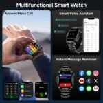 Smart Watch for Men Military Answer/Make Call 2.01″ Display 170+ Sports Modes Fitness Smart Watch IP68 Waterproof 30 Days Standby Smartwatch for Android iOS Black (2 Straps) - Image 6