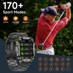 Smart Watch for Men Military Answer/Make Call 2.01″ Display 170+ Sports Modes Fitness Smart Watch IP68 Waterproof 30 Days Standby Smartwatch for Android iOS Black (2 Straps) - Image 8