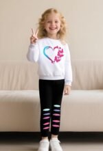 Toddler Girl Clothes Figure Graphic Drop Shoulder Top Heart Shaped Butterfly Pattern Fall Winter Outfit Set - Image 4