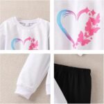 Toddler Girl Clothes Figure Graphic Drop Shoulder Top Heart Shaped Butterfly Pattern Fall Winter Outfit Set - Image 5