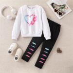 Toddler Girl Clothes Figure Graphic Drop Shoulder Top Heart Shaped Butterfly Pattern Fall Winter Outfit Set - Image 6