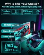 SANSUI 27 Inch Curved 160Hz Gaming Monitor, 1500R Curved Computer Gaming Monitor FHD 1080P, 4000:1, 110% sRGB, FPS/RTS, 1Ms MPRT|FreeSync|HDR|Low Blue Light|HDMI DP| VESA Support, HDMI Cable Incl. - Image 3
