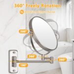Wall Mounted Makeup Mirror - 10x Magnification 8'' Two-Sided Swivel Extendable Bathroom Mirror Nickel Finish - Image 4