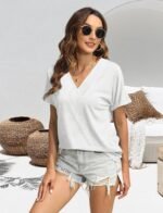 T Shirts Short Sleeve V Neck Tees Womens Tops Beach Vacation Fashion Clothes 2025 Casual Summer Spring Fall Outfits - Image 6