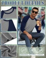 Huukeay 3 Pack Men's Long Sleeve Baseball Shirts, Crew Neck Raglan Cotton Blend Casual Vintage Jersey Sport Tee Tops - Image 6