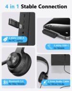 Wireless Headset with Mic for Work, Bluetooth 5.4 Office Headset with AI Noise Cancelling, USB A/C Dongle & Mic Mute for Computer Laptop PC, Lightweight Design for Call Center - Image 3