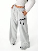 Verdusa Girl's Bowknot Baggy Sweatpants Lightweight Straight Leg Athletic Pants with Pockets - Image 7