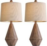 PoKat 20.25" Retro Farmhouse Table Lamp Set of 2 - Living Room & Bedroom Rustic Linen Bedside Nightstand Lamps for Kids, Study, Office - Resin, Suitable for Small Places - Image 6