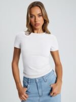 Trendy Queen Womens Basic T Shirts Summer Tops 2025 Crop Short Sleeve Slim Fit Tee Cute Gym Workout Clothes - Image 3