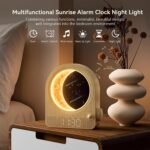 Sunrise Alarm Clocks for Bedrooms, Stepless Dimmable Moon Lamp Dual Alarm Clock Wake Up Light with 12Levels Volume for Heavy Sleepers, 10 Natural Sounds with Timer, Gifts for Women - Image 4