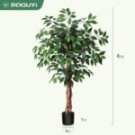 4ft Artificial Ficus Tree with Natural Wood Trunk, Silk Fake Ficus Tree in Plastic Nursery Pot, Faux Plant for Office Home, Indoor Outdoor Decor, 1 Pack - Image 7