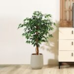 4ft Artificial Ficus Tree with Natural Wood Trunk, Silk Fake Ficus Tree in Plastic Nursery Pot, Faux Plant for Office Home, Indoor Outdoor Decor, 1 Pack - Image 8
