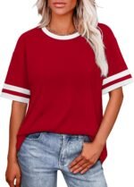 WIHOLL Womens T Shirts Loose Fit Short Sleeve Tees Crew Neck Color Block Summer Tops 2025 Fashion - Image 3