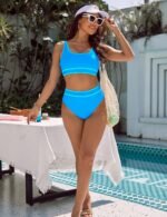 BMJL Women's High Waisted Bikini Sets Sporty Two Piece Swimsuits Color Block Cheeky High Cut Bathing Suits - Image 9