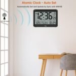 WallarGe Atomic Digital Wall Clock Battery Operated, Self-Setting, Large Display with Temperature, Date, Day of The Week, Silent Wall Mount Digital Clock, 4 Time Zones, DST - Image 3