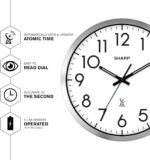 Sharp Atomic Analog Wall Clock - 12" Silver Brushed Finish - Sets Automatically- Battery Operated - Easy to Read - Easy to Use– Modern Design and Style - Image 4