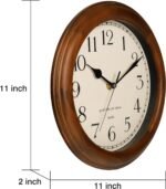 Wooden Wall Clock with Retro Design, 11 Inches Round Wall Clocks Battery Operated Silent Non-Ticking, Big Arabic Numerals, for Kitchen Living Room Classroom Gym and Pool, Brown - Image 7
