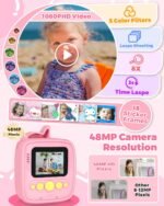 Kids Camera Instant Print, Christmas Birthday Gifts for Girls Age 3-8, 48MP &1080P Children Camera with Photo Paper, Portable Toy Instant Camera for Kids 3 4 5 6 7 8 9 10 Year Old Girls - Image 5