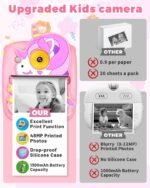 Kids Camera Instant Print, Christmas Birthday Gifts for Girls Age 3-8, 48MP &1080P Children Camera with Photo Paper, Portable Toy Instant Camera for Kids 3 4 5 6 7 8 9 10 Year Old Girls - Image 8